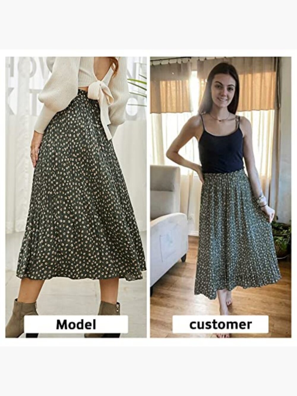 High Waist Polka Dot Pleated Maxi Midi Skirt with Pockets - Picture 6 of 7